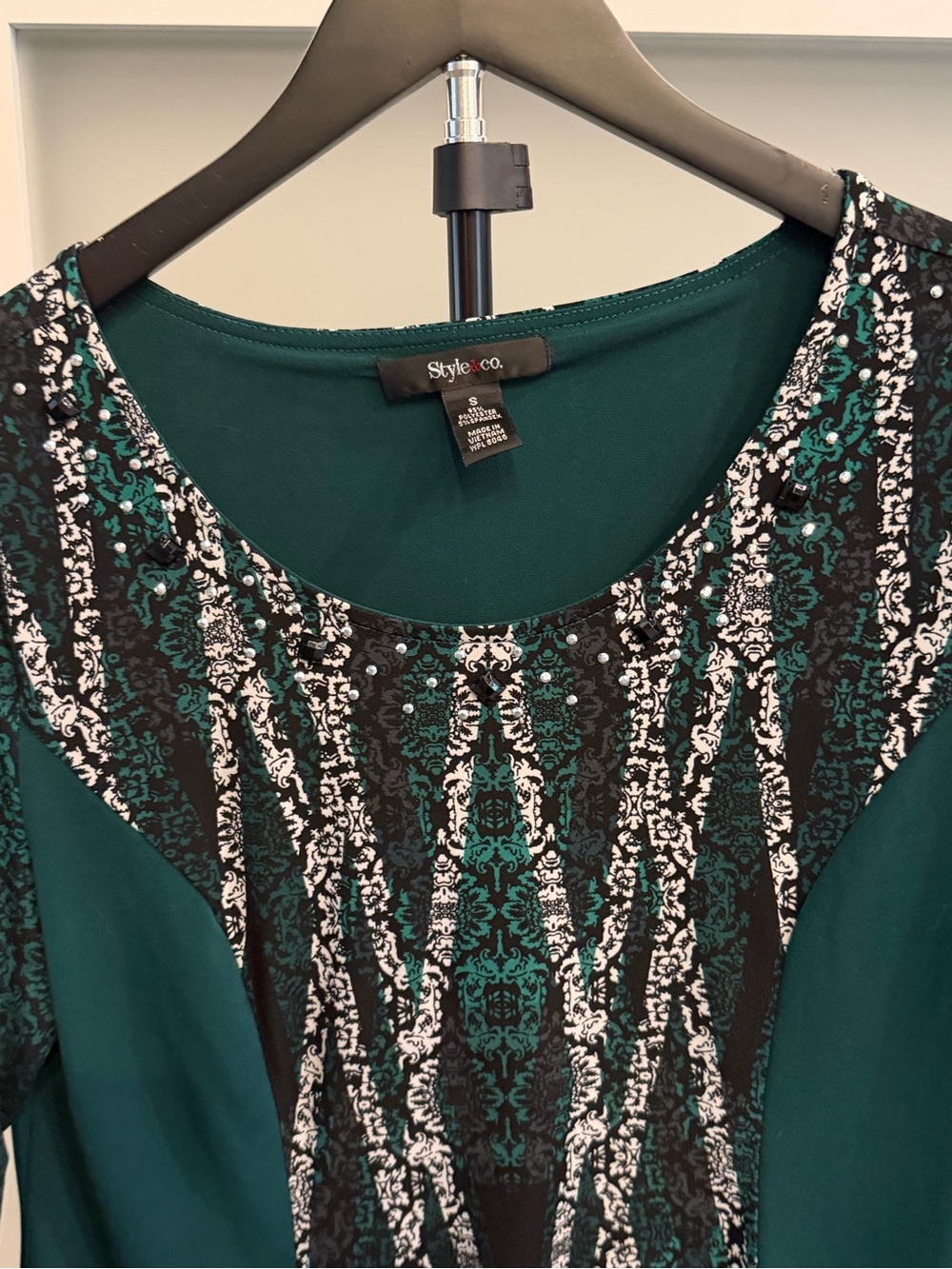Style & Co. Teal and Black Patterned Long-Sleeve Top - Picture 4 of 5